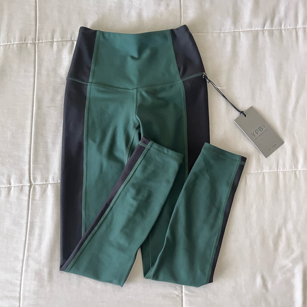 Abercrombie & FitchYPB 7/8 Green and Black colorblock High-Waisted Leggings